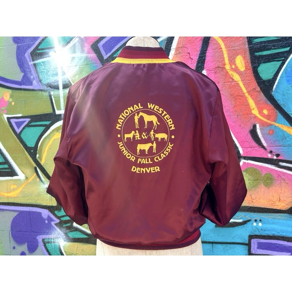 NATIONAL WESTERN JR Fall Classic Vintage Bomber Jacket Size Medium - Burgundy